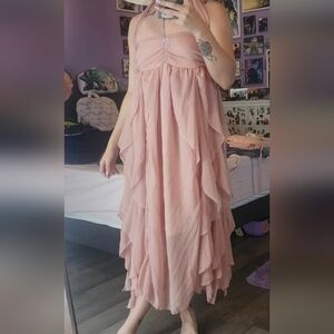 Pink Halter Chiffon Ruffle Dress Beachy Flowy